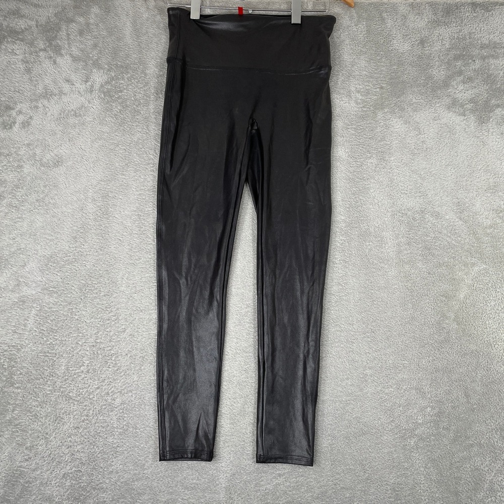 Spanx Faux Leather Leggings Womens Large Black High Waisted Shaper Edgy Chic